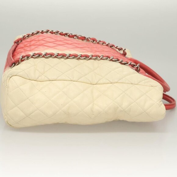 CHANEL Chain Matelasse Hand Bag Grained Calf Skin 2way White Silver CC Auth ... - Picture 5 of 16